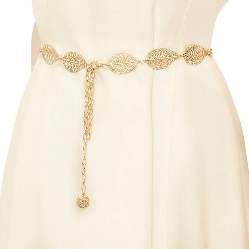 Coucoland Womens Metal Leaf Waistband Fashion Skinny Plated Adjustable Waist Chain Belt for Dress - Image 3